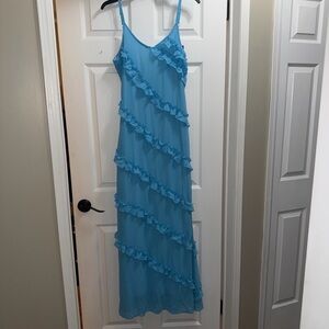 Blue Ruffle Slip Maxi Dress - Women